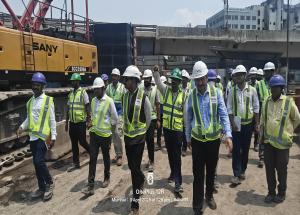 Shri Vivek Kumar Gupta, MD/NHSRCL, along with senior officials inspected the ongoing construction works of Mumbai Bullet Train station site on 3rd April 2025