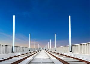 Installation of Overhead Equipment (OHE) masts along the Mumbai-Ahmedabad Bullet Train corridor at Navsari, Gujarat