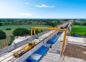 Track slab installation work in progress in Navsari district for Mumbai Ahmedabad Bullet Train project