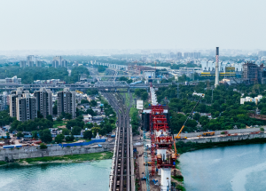 Bridge over Sabarmati River is under construction for Mumbai Ahmedabad Bullet Train corridor