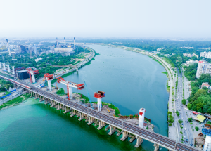 Bridge over Sabarmati River is under construction for Mumbai Ahmedabad Bullet Train corridor