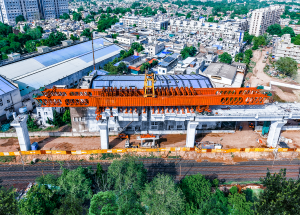 Construction of viaduct in progress in Ahmedabad district for Mumbai Ahmedabad Bullet Train project