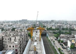 Noise Barrier installation work in progress on Mumbai Ahmedabad Bullet Train viaduct