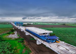 Viaduct construction in process in Surat district for Mumbai-Ahmedabad Bullet Train project