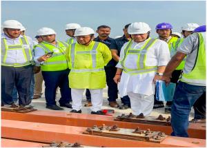 Hon’ble Minister of Railways, Shri Ashwini Vaishnaw along with Hon’ble Member of Parliament (Surat) Shri Mukesh Dalal visited under construction Surat  Bullet Train station and inspected track installation works on 27th September 2025
