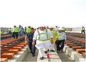 Hon’ble Minister of Railways, Shri Ashwini Vaishnaw along with Hon’ble Member of Parliament (Surat) Shri Mukesh Dalal visited under construction Surat  Bullet Train station and inspected track installation works on 27th September 2025