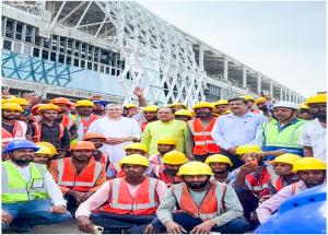 Hon’ble Minister of Railways, Shri Ashwini Vaishnaw along with Hon’ble Member of Parliament (Surat) Shri Mukesh Dalal visited under construction Surat  Bullet Train station and inspected track installation works on 27th September 2025