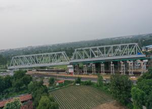Second 100 m Span of a 2 x 100 m long Steel Bridge Launched over NH - 48 in Gujarat for Mumbai-Ahmedabad Bullet Train Project