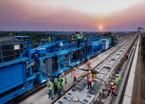 Track construction work on Bullet Train viaduct near Anand (Gujarat)