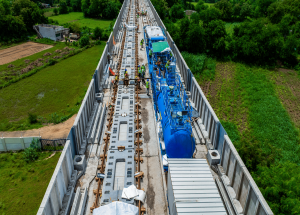 Track construction work on Bullet Train viaduct near Navsari (Gujarat)