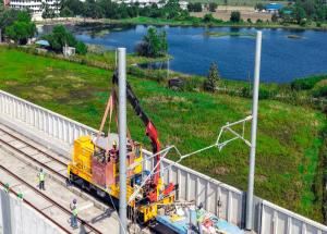 OHE electrification works progressing along the Mumbai Ahmedabad Bullet Train corridorm