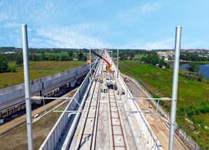 OHE electrification works progressing along the Mumbai Ahmedabad Bullet Train corridor