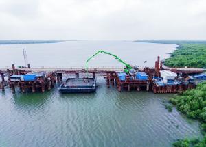 Work in progress on 2.32 km long bridge over Vaitarna River for Mumbai Ahmedabad Bullet Train project