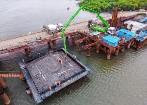 Work in progress on 2.32 km long bridge over Vaitarna River for Mumbai Ahmedabad Bullet Train project