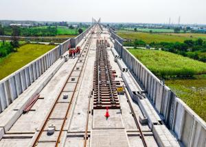 Noise barrier installation work in progress at Surat for Mumbai Ahmedabad Bullet Train project