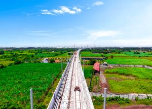 Track slab laying in progress near Surat for Mumbai Ahmedabad Bullet Train station