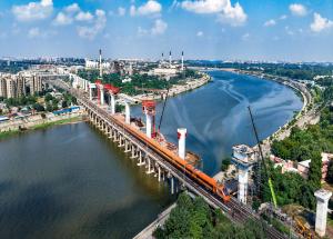 Work in progress at Sabarmati River for Mumbai Ahmedabad Bullet train project