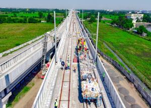 Installation of masts for Overhead Electrification (OHE) work for Mumbai-Ahmedabad Bullet Train project