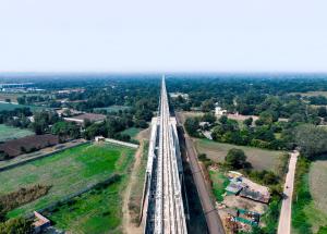 Track slab installation work in progress in Anand for Mumbai-Ahmedabad Bullet Train project