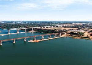 Work in progress on Mahi river bridge near Anand, Gujarat for Mumbai-Ahmedabad Bullet Train project