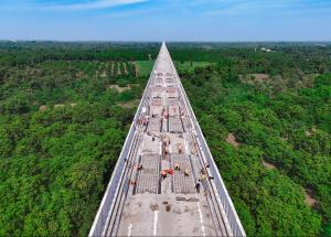 Track installation work on Mumbai-Ahmedabad Bullet Train Viaduct
