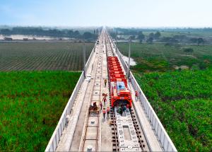 Track installation work on Mumbai-Ahmedabad Bullet Train Viaduct