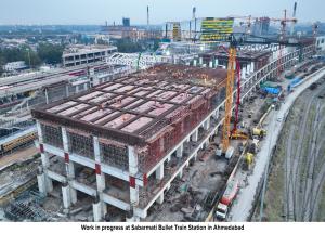 Work in progress at Sabarmati Bullet Train Station in Ahmedabad